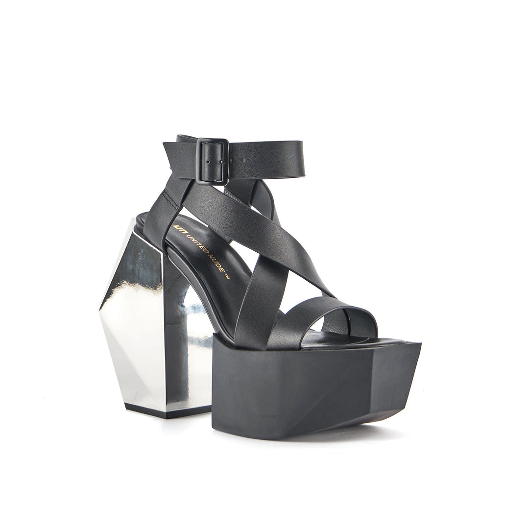 stage sandal black silver angle out view