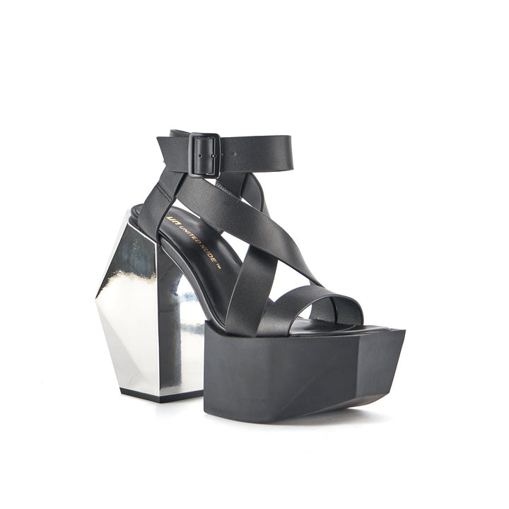 stage sandal black silver angle out view