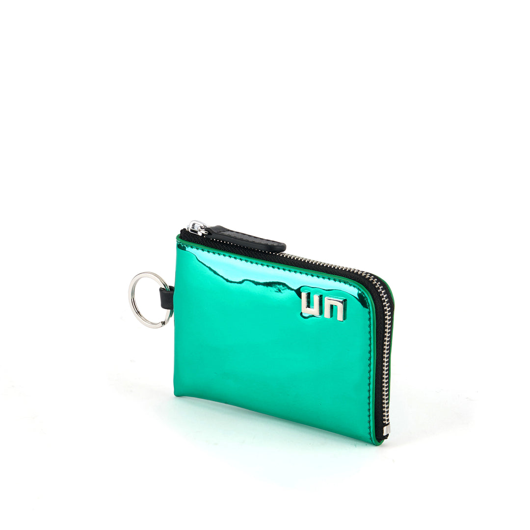 coin wallet light blue iridescent 2 angle out