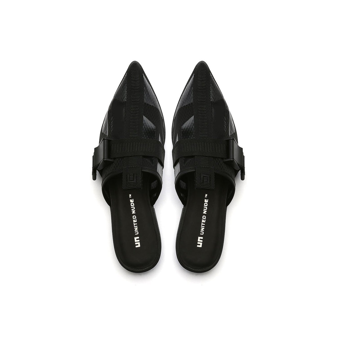 calli mule lo black printed mesh top view