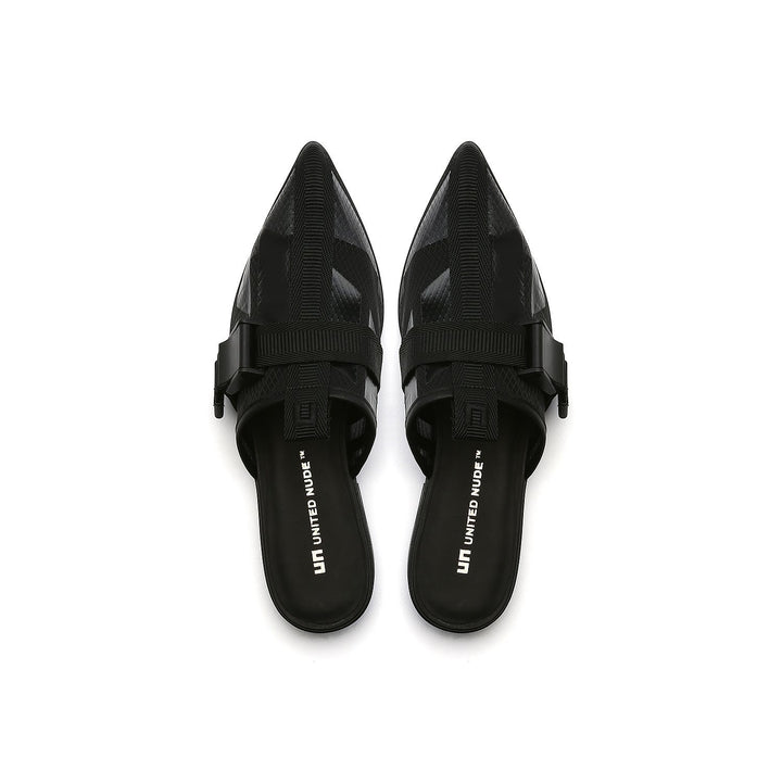 calli mule lo black printed mesh top view