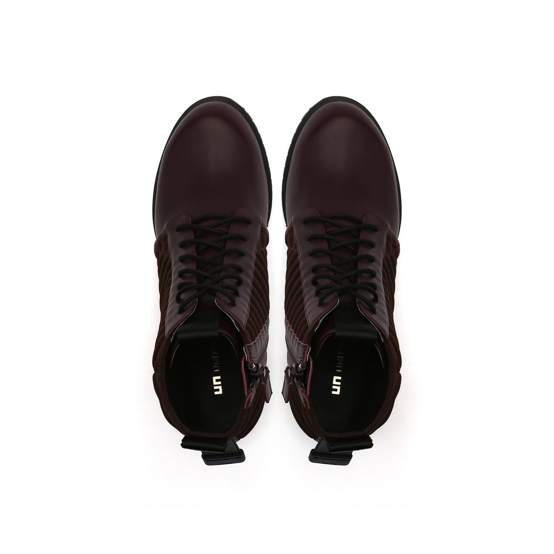 lev lace bootie bordeaux top view