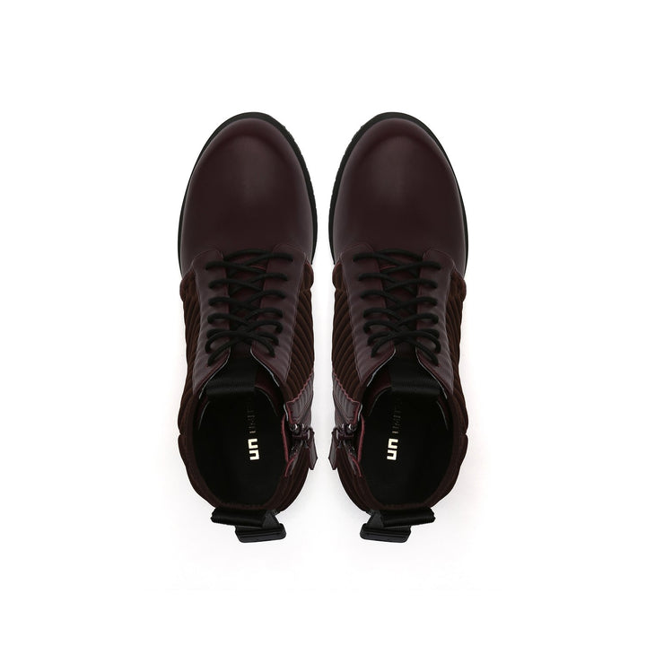 lev lace bootie bordeaux top view