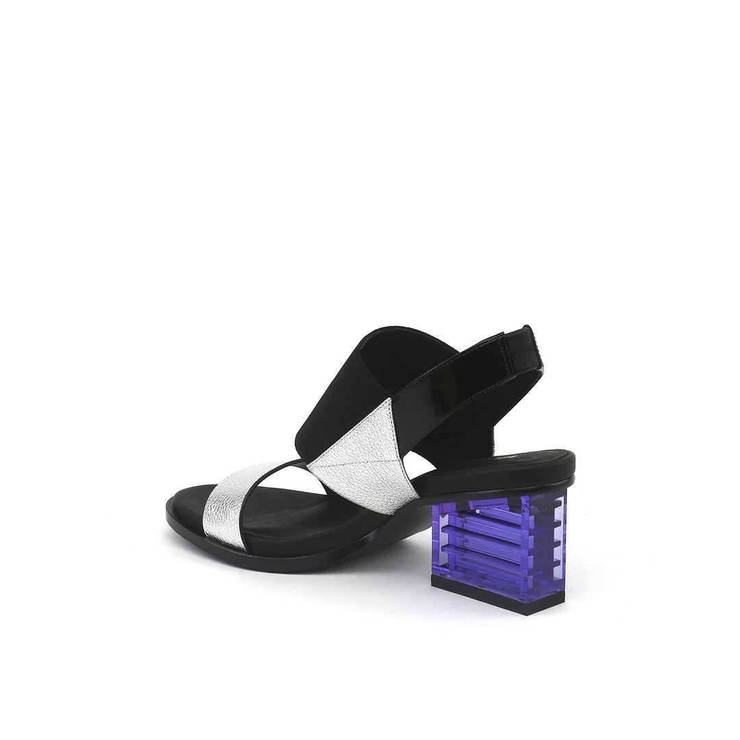 mid rise slingback black + silver angle in view