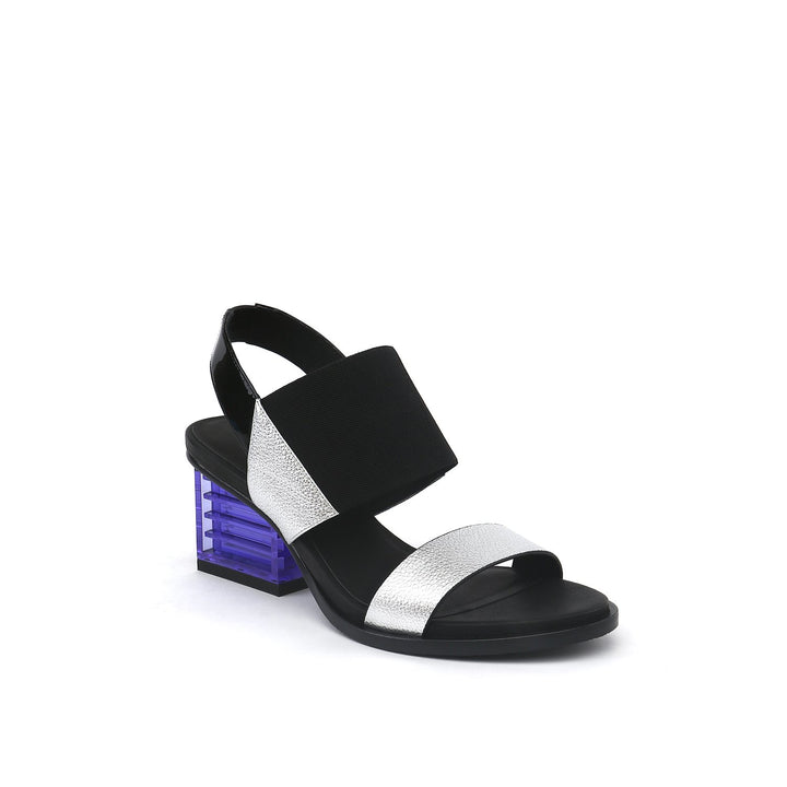 mid rise slingback black + silver angle out view