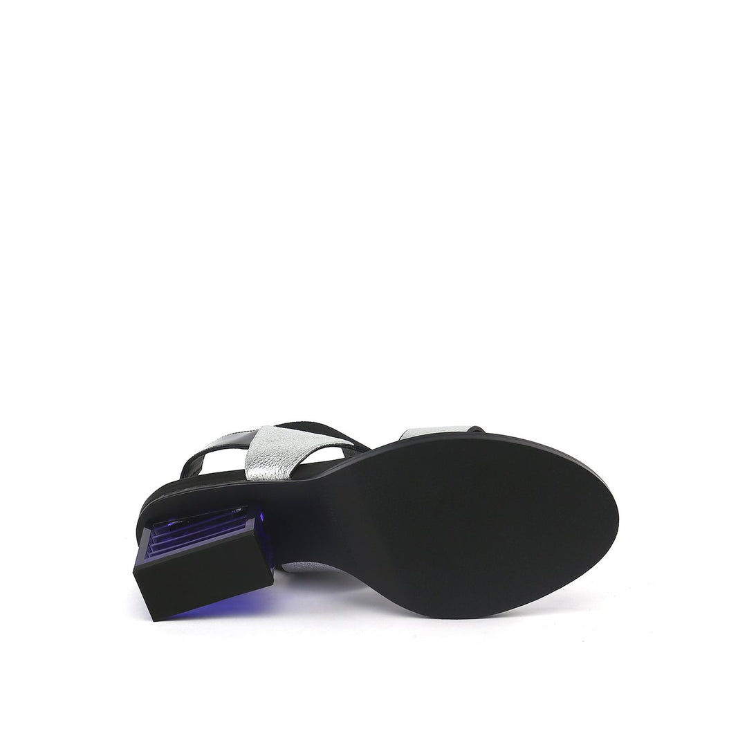 mid rise slingback black + silver bottom view