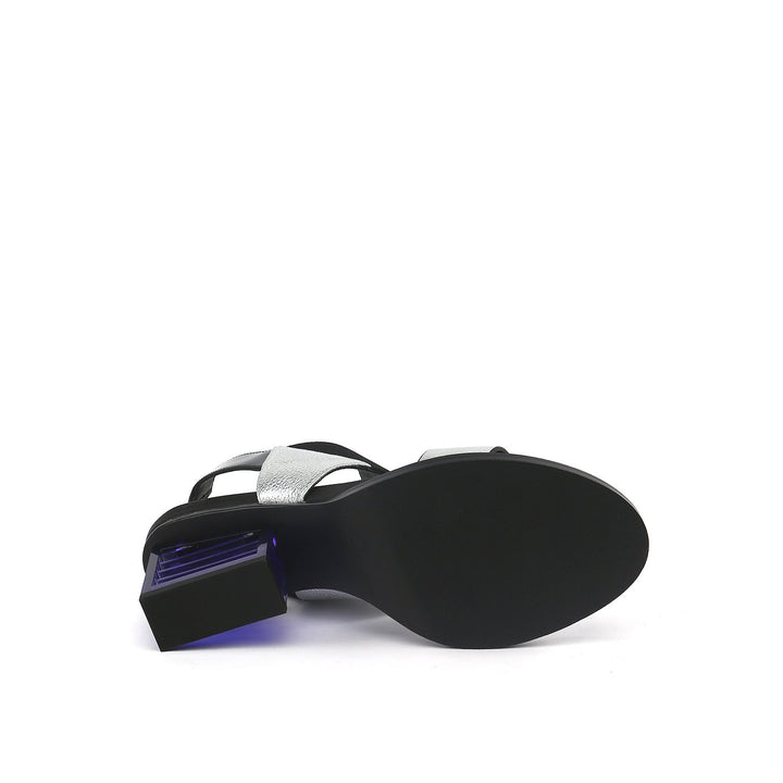 mid rise slingback black + silver bottom view