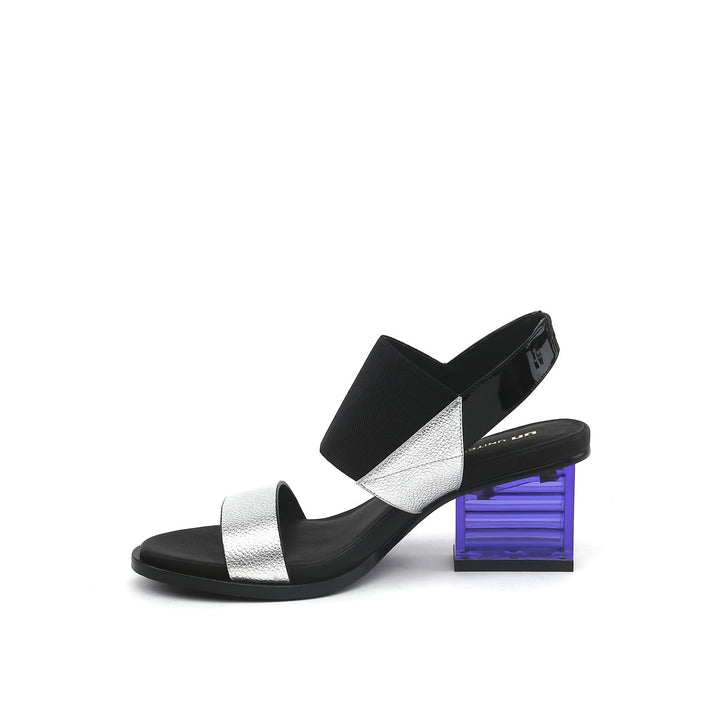 mid rise slingback black + silver in view