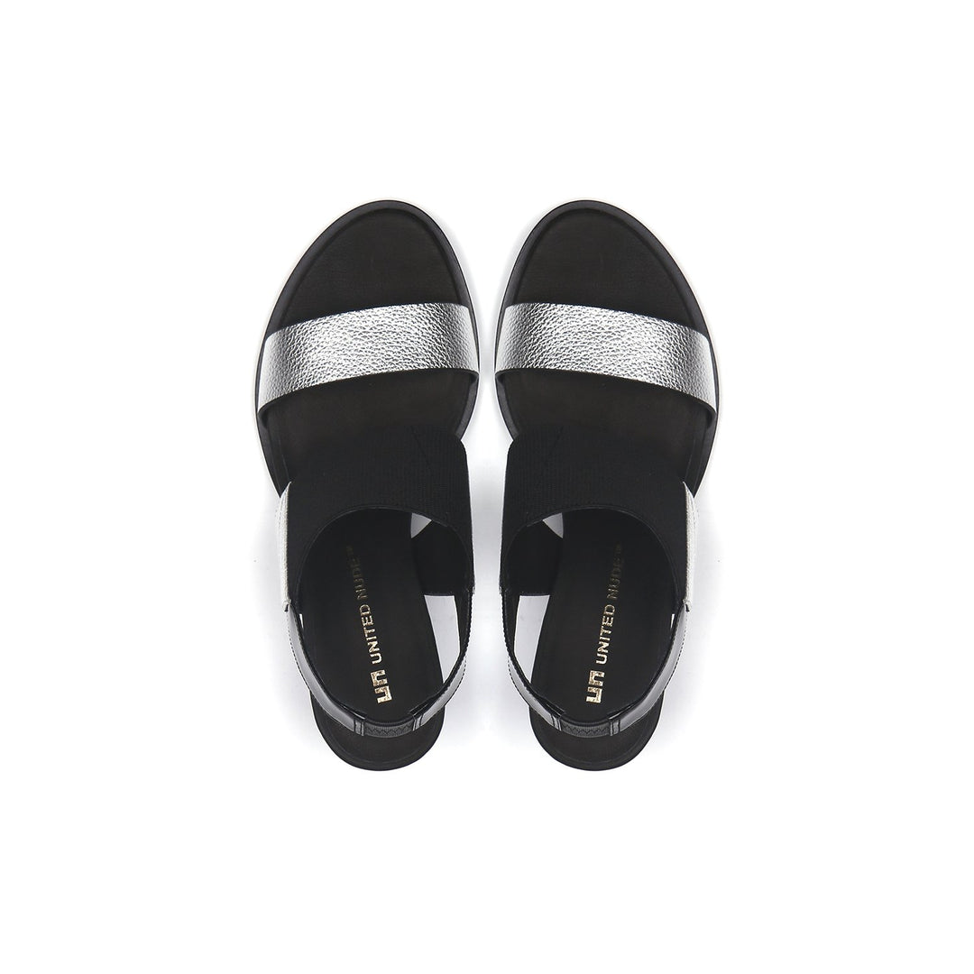 mid rise slingback black + silver top view