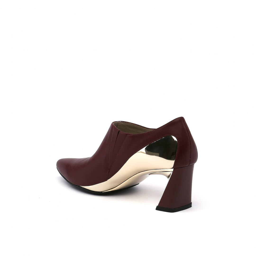 molten flow bootie mid burgundy angle in view