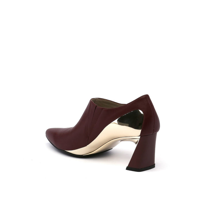 molten flow bootie mid burgundy angle in view