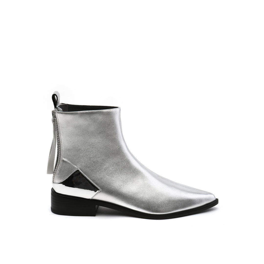 pure bootie silver out view