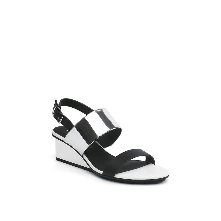solid slingback mid black + silver angle out view