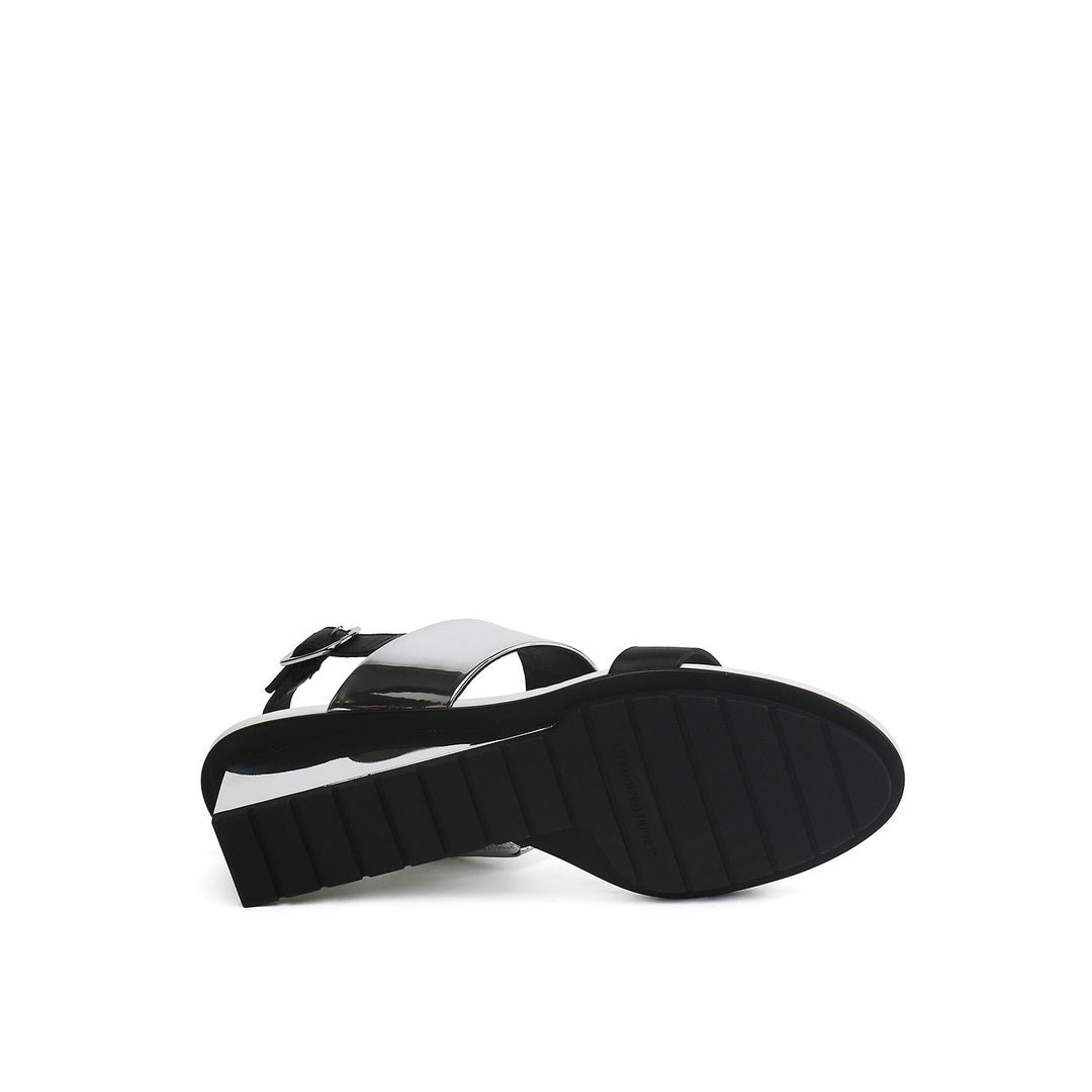 solid slingback mid black + silver bottom view