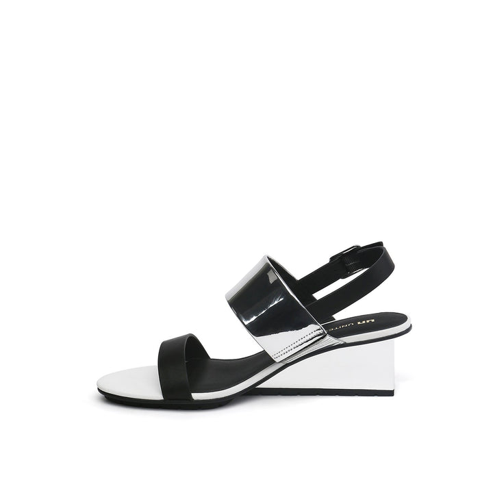 solid slingback mid black + silver in view