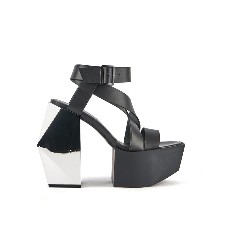 stage sandal black silver outside view
